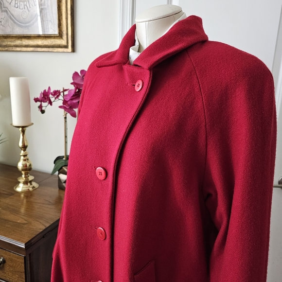 Rare Stephanie Mathews Dark Red 100% Wool Trench Coat Size 10P - Picture 13 of 13